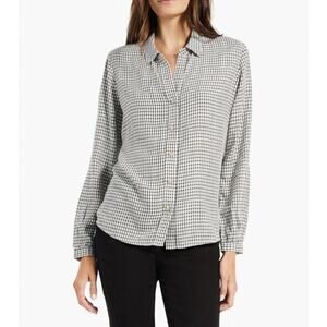 NWT Nic+Zoe Women Femme Plaid Shirt 1X Rhinestone Buttons Windowpane Black/White